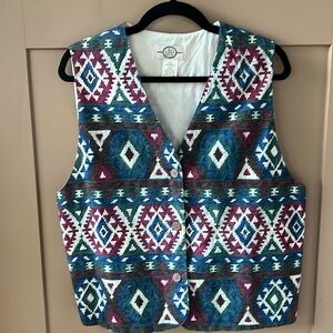Vintage J.Jill LTD Sz L 100% Cotton Southwestern Print Vest Adjustable in Back